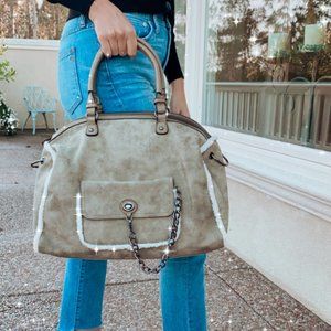 Faux Shearling Detail Handbag